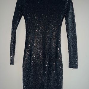 Long Sleeve Black Sequin Mini Dress